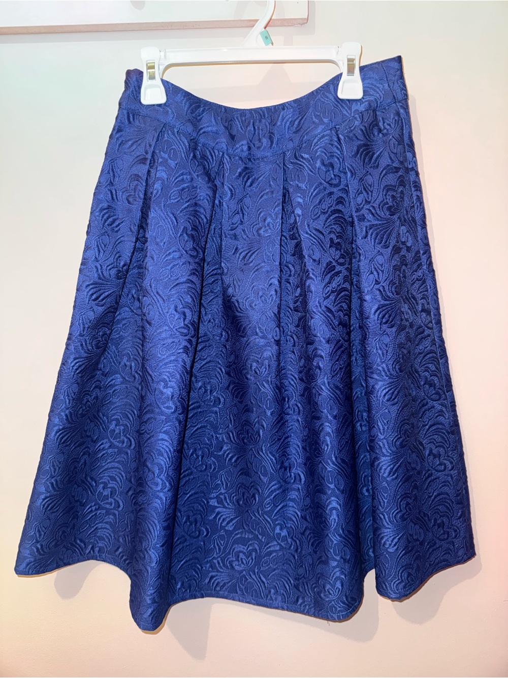 Allegra K Royal Blue Floral Jacquard Skater Skirt